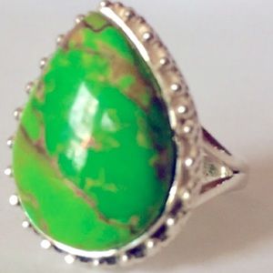 Genuine Green Turquoise Stone Sterling Silver Ring